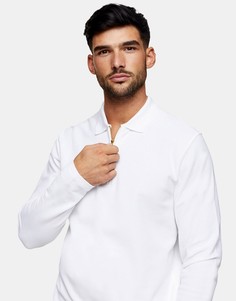 Белое поло из пике с длинными рукавами Topman-Белый