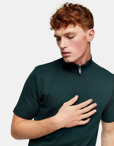 Зеленое поло в клетку на короткой молнии Topman-Зеленый цвет