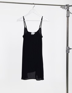 Черное короткое платье-комбинация с V-образным вырезом ASOS DESIGN-Черный цвет