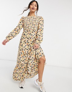 Платье мидакси с присборенным лифом, ярусной юбкой и цветочным принтом Fashion Union-Многоцветный
