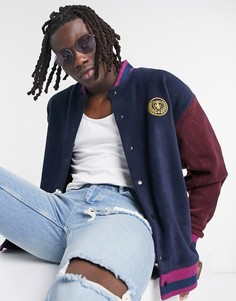 Университетская куртка из флиса в стиле oversized с вышивкой на груди ASOS DESIGN-Темно-синий