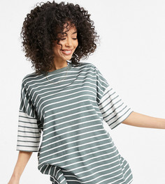 Выбеленная oversized футболка в полоску ASOS DESIGN Tall-Зеленый цвет