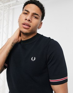 Темно-синяя трикотажная футболка с контрастной окантовкой на манжетах Fred Perry-Темно-синий
