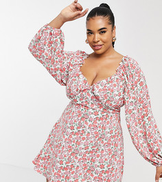 Короткое приталенное платье с оранжевым цветочным принтом Missguided Plus-Оранжевый цвет