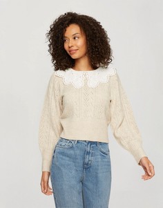 Кремовый oversized-джемпер с широким воротником Miss Selfridge-Белый