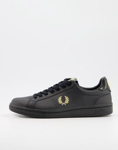 Черные кожаные кроссовки с золотистой отделкой Fred Perry B1251-Черный цвет