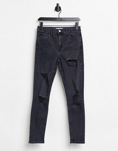Черные зауженные джинсы со рваной отделкой Topshop Jamie-Черный цвет