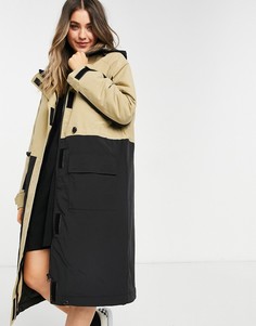 Светло-бежевая длинная парка со вставками ASOS DESIGN-Белый