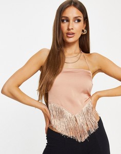 Бежевый топ-платок с кисточками Rare London-Нейтральный