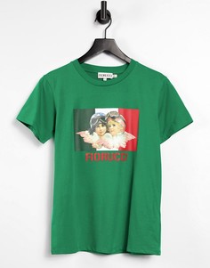 Зеленая футболка с логотипом и принтом в виде ангелов-гонщиков от комплекта Fiorucci-Зеленый цвет