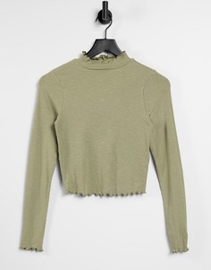 Оливковый кроп-топ с высоким воротником и волнистыми краями ASOS DESIGN-Зеленый