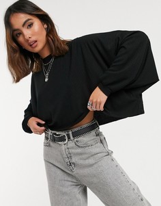 Черный свободный кроп-топ в рубчик с рукавами «летучая мышь» ASOS DESIGN-Черный цвет