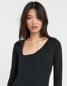 Черное боди с ассиметричным воротом и длинными рукавами ASOS DESIGN-Черный цвет