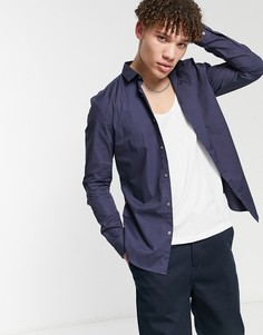 Темно-синяя поплиновая рубашка с длинными рукавами River Island-Темно-синий
