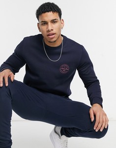 Темно-синий свитшот с круглым вырезом и небольшим логотипом Jack & Jones Originals