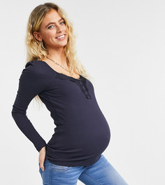 Темно-синий топ с вырезом сердечком Mamalicious Maternity Mama.Licious