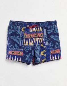 Короткие шорты для плавания с рисунком в стиле ретро ASOS DESIGN-Голубой
