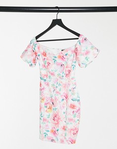 Платье миди с открытыми плечами и цветочным принтом Lipsy-Многоцветный