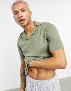 Выбеленная трикотажная футболка-поло цвета хаки с отложным воротником ASOS DESIGN-Зеленый цвет
