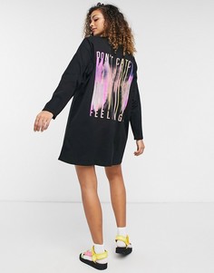 Черное платье-футболка в стиле oversized с принтом "Dont Catch Feelings" на спине ASOS DESIGN-Черный цвет