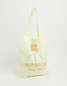 Сумка-тоут лимонно-желтого цвета с принтом "Palm Beach" ASOS DESIGN-Желтый