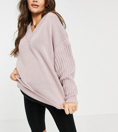 Сиреневый джемпер с V-образным вырезом и рукавами в рубчик ASOS DESIGN Maternity-Фиолетовый цвет