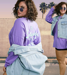 Фиолетовый oversized-лонгслив с принтом "Savage" на спине ASOS DESIGN Curve-Фиолетовый цвет