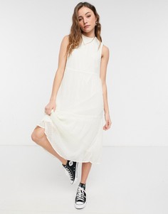 Бежевое платье миди с присборенной юбкой Vero Moda-Нейтральный