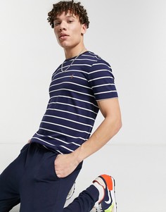 Бело-синяя хлопковая футболка в полоску с логотипом Polo Ralph Lauren-Темно-синий