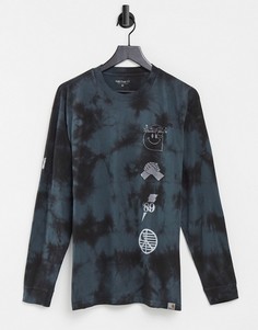 Черный лонгслив с эффектом тай дай, принтами и нашивкой Carhartt WIP-Черный цвет