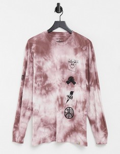 Розовый лонгслив с эффектом тай-дай, принтами и нашивкой Carhartt WIP-Розовый цвет