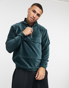 Велюровый oversized-свитшот с короткой молнией от комплекта ASOS DESIGN-Зеленый цвет