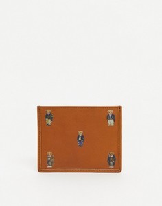 Светло-коричневая кожаная кредитница со сплошным принтом в виде медвежонка Polo Ralph Lauren-Коричневый цвет