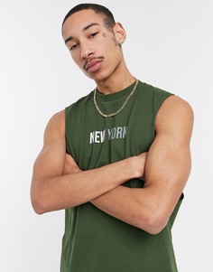 Свободная майка цвета хаки с принтом "New York" ASOS DESIGN-Зеленый цвет