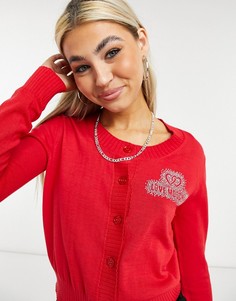 Красный кардиган с текстовым принтом Love Moschino