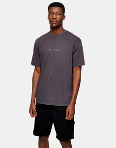 Черная выбеленная футболка с рельефным принтом "Hollywood" Topman-Черный цвет