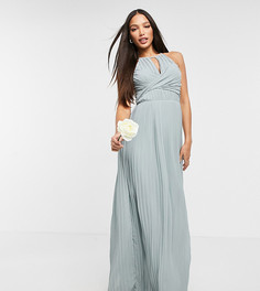 Шалфейно-зеленое плиссированное платье макси с запахом TFNC Tall Bridesmaid-Зеленый цвет
