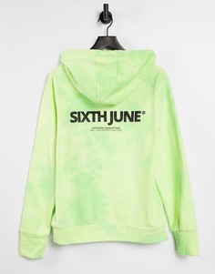 Худи цвета лайма в стиле oversized с логотипом на груди от комплекта Sixth June Unisex-Зеленый цвет