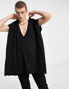 Черная oversized-майка с глубоким V-образным вырезом ASOS DESIGN-Черный цвет