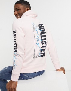 Худи розового цвета с логотипом и принтом на рукавах и спине Hollister Glow-Розовый цвет