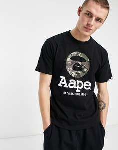 Черная футболка с камуфляжным принтом в виде головы обезьяны AAPE By A Bathing Ape-Черный цвет