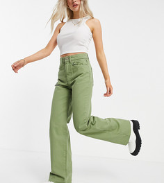 Выбеленные винтажные джинсы цвета хаки в стиле 90-х Stradivarius Petite-Зеленый цвет