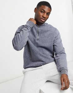 Серый выбеленный свитшот с короткой молнией River Island