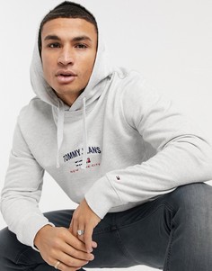 Серебристо-серое меланжевое худи с логотипом по центру Tommy Jeans-Серый