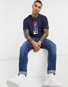 Футболка темно-синего цвета с вертикальным логотипом в рамке спереди Tommy Jeans-Темно-синий