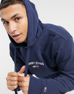 Худи темно-синего сумеречного цвета с логотипом по центру Tommy Jeans-Темно-синий