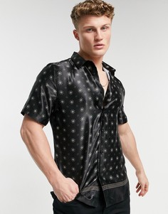 Черная рубашка с короткими рукавами и принтом в виде цепей River Island-Черный цвет