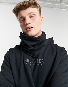 Черный худи-снуд с логотипом по центру Hollister-Черный цвет