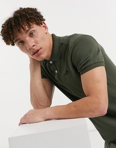 Футболка-поло узкого кроя из пике оливкового цвета с логотипом Hollister-Зеленый цвет
