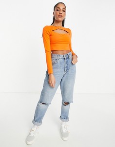 Оранжевый кроп-топ с длинными рукавами и вырезом спереди ASOS DESIGN-Оранжевый цвет